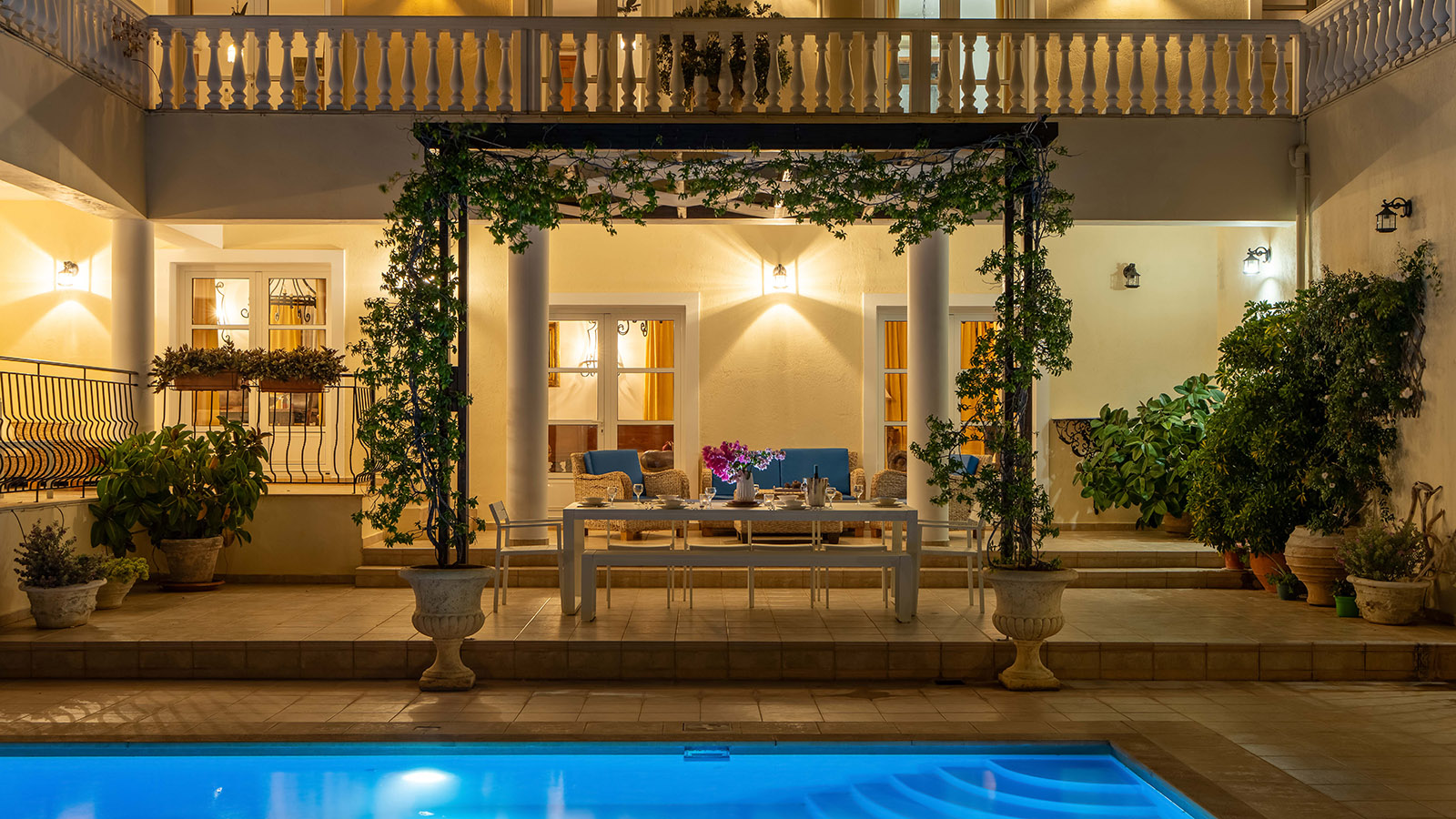 Night time outside at Villa Loukia, Kefalonia, Greece